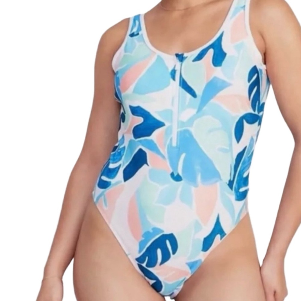 Old Navy Blue and Pink Floral One Piece Swimsuit